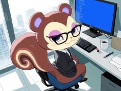 ai_generated animal_crossing animated ass bad_smell blue_screen_of_death bottomless brap brown_fart_cloud coughing employee_of_the_month fart fart_cloud fart_everywhere fart_fetish fart_torture female glasses grok idiot office office_lady pecan_(animal_crossing) ripping_ass sound stupid tagme video work workplace