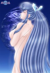 1girls 2001 blue_hair blush breasts closed_eyes curvaceous female ice large_breasts light-skinned_female light_skin long_hair nipples nude oyuki ponytail princess solo standing tengafub urusei_yatsura very_long_hair yuki_onna