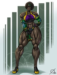 afro breasts clothing dark-skinned_female dark_skin extreme_muscles female huge_breasts muscles muscular muscular_female original osmar-shotgun scar swimsuit thick_thighs