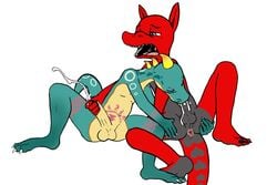 2018 anthro anthro_on_anthro anthro_only anus arm_markings ass balls black_scales blue_eyes butt_grab claws colorful cum dragon drake_(disambiguation) erection fan_character feet fellatio green_scales hand_on_butt handjob horn kixl_(character) leg_markings lizalfos lizard male markings monster nintendo open_mouth oral oral_penetration penetration penis red_scales reptile rubis rubisdrake scales scalie sex simple_background spread_legs spreading stomach_markings tail_markings tattoo teeth tongue video_games white_background yaoi yellow_scales