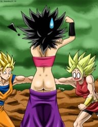 ! 1boy 2018 2girls artist_name ass ass_focus back_view biceps black_armwear black_hair black_wristband blank_background blank_eyes blush blushing butt butt_focus butt_shot caulifla clothed clothes clothing curvaceous curvy curvy_body curvy_female curvy_figure dat_ass dragon_ball dragon_ball_super earrings embarrassed goku gold_armband gold_earrings gold_hair green_hair hips kale kale_(berserker) legendary_super_saiyan looking_at_another looking_at_each_other looking_at_partner looking_down muscular muscular_female muscular_male pants pants_down pink_tubetop purple_pants saiyan shiny shiny_ass shiny_clothes shiny_hair shiny_skin skinny skinny_girl slip son_goku spiky_hair sseanboy23 super_saiyan super_saiyan_2 sweatdrop tournament_of_power tube_top tubetop universe_6/universe_7 universe_6_saiyan/universe_7_saiyan wardrobe_malfunction watermark