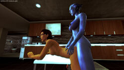 2futas 3d anal asari balls big_breasts commander_shepard dotasluts femshep futa_on_futa futanari futashep intersex liara_t'soni mass_effect small_penis