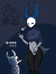 2018 ? ambiguous_gender arthropod blush female hollow_knight humanoid_hands insect_abdomen insects mantis mantis_lord navel prostitution protagonist_(hollow_knight) pussy pussy_juice speech_bubble sweat sweatdrop vetisx