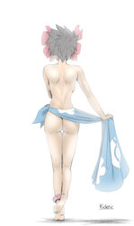 1girls anklet ass back backboob bare_shoulders big_breasts bracelet breasts brown_hair dark-skinned_female dark_skin elite_four feet female_only flower hair_ornament human human_only kidetic kusujinn leg_up looking_away mostly_nude nintendo no_panties phoebe_(pokemon) pokemon pokemon_rse shadow short_hair soles standing thigh_gap toes topless undressing