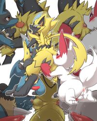 3boys anthro anus ass big_ass blue_eyes blue_fur blush canine dripping_precum enryo feline fellatio furry gay group group_sex interspecies kneeling line_art lucario male male_only nintendo oral orgasm_face overweight overweight_male penis pokemon pokemon_(species) pokemon_dppt pokemon_rse pokemon_sm red_eyes red_fur red_sclera rim_blow_sandwich rimjob saliva simple_background standing stripes sweat tapering_penis testicles thick_thighs threesome tongue tongue_out video_games white_background white_fur yaoi yellow_fur zangoose zeraora