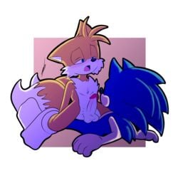 2018 absurd_res anal anal_sex anthro anthro_on_anthro balls blue_eyes canine cowgirl_position dipstick_tail duo erection fox fur hedgehog hi_res looking_pleasured male mammal multicolored_tail on_top penetration penis sex sonic_(series) sonic_the_hedgehog tails vellvetfoxie video_games white_fur yaoi yellow_fur