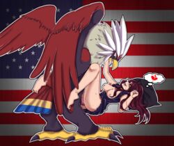 1boy 1girls ahe_gao american_flag anthro ass avian beak big_feet blush braviary breasts breasts_out brown_eyes brown_hair clothed clothed_female_nude_male clothed_sex clothing dress dress_lift drooling duo edit english_text exposed_breasts eye_contact feathered_wings feathers feet female female_human female_on_feral feral flag hair human human_on_feral interspecies legs_up long_hair looking_up male male/female male_penetrating male_pokemon male_pokemon/female_human mammal maple_leaf missionary_position nintendo nipples nude open_mouth original_character penetration penis pokémon_(species) poképhilia pokemon pokemon_bw pokephilia princessyiris pussy raitvisualworks red_background saliva sex size_difference smile spread_legs sweat text thinking tongue trainer_iris vaginal_penetration video_games wings zoophilia