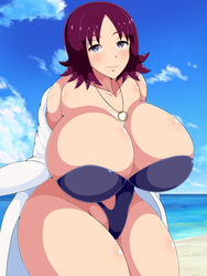 1girls 2018 alternate_breast_size beach breasts breasts_bigger_than_head brown_eyes busty chubby cleavage curvaceous female female_only huge_ass huge_breasts human human_only labcoat necklace nintendo outdoors pale-skinned_female pale_skin philena_ivy pokemon pokemon_professor pokemon_rgby purple_eyes purple_hair senwa short_hair smile thick_thighs wide_hips