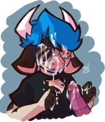 animal_humanoid anthro big_ears big_horn blush bodily_fluids bovid bovid_humanoid bovine bovine_humanoid breasts cattle cattle_humanoid cum cum_drip cum_in_mouth cum_inside cum_on_body cum_on_breasts cum_on_chest cum_on_face cum_on_penis dripping ejaculation excessive_cum excessive_genital_fluids fellatio female genital_fluids genitals hi_res horn humanoid leaking_cum makeup mammal mammal_humanoid oral penile penis ruined_makeup sex solo tael tael_the_cow