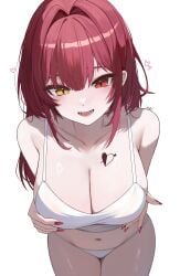 1girls big_breasts bikini clothing cute heart heterochromia hololive hololive_japan houshou_marine kkato long_hair nail_polish presenting presenting_breasts red_hair safe tattoo tattoo_on_breast underwear