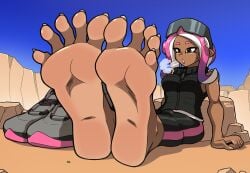 1girls 2025 agent_8_(splatoon) barefoot countershade_feet dark-skinned_female dark_skin exhausted exhausted_female feet feet_focus female female_focus female_only foot_fetish foot_focus grey_eyes long_toenails long_toes mostlyfunstuff nintendo octoling octoling_girl pink_eyebrows pink_hair shades shoes shoes_removed soles soles_fetish soles_focus solo solo_female solo_focus splatoon splatoon_(series) splatoon_3 splatoon_3:_return_of_the_mammalians sweatpants tentacle_hair toenails toes