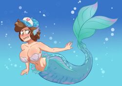aged_up aged_up_character brown_eyes brown_hair brunette_hair dipper_pines embarrassed gearfou gearthefae genderswap_(mtf) gravity_falls mermaid mermaid_girl mermaid_tail rule_63 rule_63 short_hair