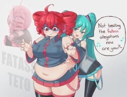 bbw belly_grab belly_overhang big_belly big_female blush blush chubby chubby_female embarrassed fat fat_ass fat_female fat_fetish fat_girl fat_woman fatty grabbing_belly hatsune_miku kasane_teto large_female obese obese_female overweight overweight_female pig plump pork_chop thick_thighs tubby utau vocaloid weight_gain