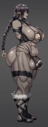 1futa abs armband bare_shoulders big_breasts black_hair blush boots breasts bulge bulge_through_clothing busty cleavage clothed clothing curvy eyelashes fingerless_gloves flaccid futa_only futanari gloves gray_skin hourglass_figure huge_breasts humanoid intersex long_hair muscles muscular muscular_futanari original_character pointy_ears pose posing saxwakuy shiny shiny_skin side_view simple_background solo spread_legs spreading standing thick_thighs thong thong_bulge underboobvoluptuous wide_hips yellow_eyes