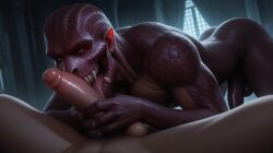2boys ai_generated alien anthro anthro_on_human ass balls big_penis blowjob blowjob_face blowjob_only gay gay_blowjob gay_male horror human human_on_anthro humanoid humanoid_penis licking licking_penis male male/male male_focus male_only monster monster_boy muscular penis purple_body purple_penis purple_skin scales scalie teeth teeth_showing tongue yaoi