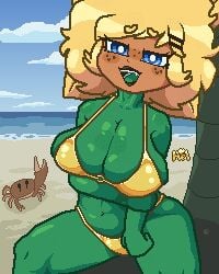 1girls amogus beach big_breasts big_thighs bikini blush blush breasts breasts_focus crab cute eyes eyes_open female female_focus female_only girl girly golden_bikini golden_week hellenqueenx huge_breasts huge_thighs large_breasts large_thighs mouth ocean open_eyes open_mouth open_mouth pixel_(artwork) pixel_art plants_vs_zombies pvz sand seductive seductive_look seductive_mouth seductive_pose summer_lightflare sunflower_(pvz) thick_thighs thighs tongue watermark