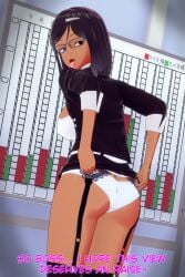 ass black_hair brown_skin koikatsu lingerie office office_lady original panties presenting_ass skirt skirt_lift white_panties