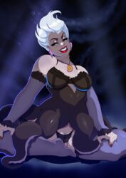 1girls 2018 bare_shoulders big_breasts black_bra black_panties bra breasts cephalopod disney disney_villains earrings eyebrows eyelashes female female_only fingernails hair half-closed_eyes jewelry lips lipstick makeup marine nail_polish necklace octopus panties red_lips red_lipstick red_nails scylla shiny shiny_skin silver_hair smiling solo stockings the_little_mermaid tovio_rogers underwear ursula ursula_(the_little_mermaid) white_hair