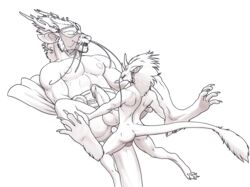 2016 anal anal_sex anthro anthro_on_anthro anus anvil_position balls claws digitigrade dragon eastern_dragon flesh_whiskers flight_rising fur furred_dragon horn imperial_dragon larger_anthro larger_male legs_up male nipples pearlcatcher_dragon penetration penis pheel precum sex size_difference small_dom_big_sub smaller_anthro smaller_male tail_tuft teeth tuft yaoi