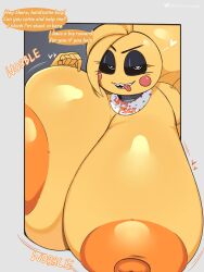 animatronic areola areolae ass bib big_ass big_breasts black_sclera breasts breasts_out english_text excited eyelashes five_nights_at_freddy's five_nights_at_freddy's_2 heart_symbol horny huge_ass huge_breasts inviting inviting_to_sex large_breasts looking_at_viewer naked nipples startop stt5startop stuck tagme talking_to_viewer text tits tongue toy_chica_(fnaf) watermark wobbling_breasts yellow_body yellow_hair
