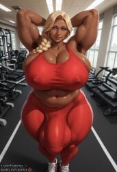 1futa ai_generated armpits blonde_hair blue_eyes boosty boosty_username braid bulge dark_skin dickgirl futanari futornyx gym hairy_armpits huge_balls huge_breasts large_breasts large_testicles mature plump shemale shiny_skin solo thick_thighs twitter_username wide_hips