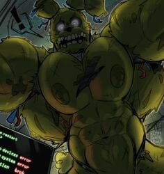 animatronic anthro first_person_view five_nights_at_freddy's five_nights_at_freddy's_3 fnaf gay green_body green_skin its_coldpizzart looking_at_viewer male male_only muscular muscular_male nude pov rabbit robot scottgames springtrap