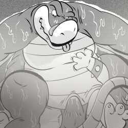 2025 3_toes 4_fingers absurd_res alligator alligatorid anthro balls belly big_belly bodily_fluids brok_(brok_the_investigator) brok_the_investigator bulge clothing cowcat_games crocodilian duo feet fighting_ring fingers genitals hi_res humanoid_hands joesanchez male male/male mammal moobs murid murine musk overweight overweight_male rat reptile rodent scalie smelly solo_focus squealers_chief sweat toes tongue tongue_out underwear