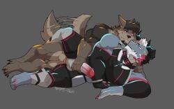 anal anthro balls brown_body brown_fur canid canine canis domestic_dog dragon duo erection fur genitals giansar grey_body hair hi_res horn humanoid_genitalia humanoid_penis k_hunnicutt lifewonders live_a_hero male male/male male_penetrated male_penetrating male_penetrating_male mammal mythological_creature mythological_scalie mythology penetration penis reach_around scalie sex tail tail_motion tailwag white_hair