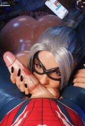 3d 3d_(artwork) big_ass black_cat_(marvel) blender blowjob felicia_hardy handjob itslaiknsfw kiss_mark kissing laik3d laiknsfw lipstick lipstick_mark lipstick_on_balls lipstick_on_penis marvel marvel_comics nude on_knees