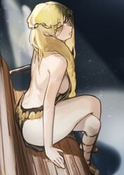 bare_back bare_shoulders breasts dress elden_ring female female female_only miaojiangyou queen_marika_the_eternal sideboob