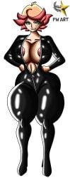 1girl amanda_o'neill areolae big_breasts big_hips bimbo bimbo_body breasts cleavage ecchi enormous_breasts green_eyes huge_boobs huge_breast huge_thighs latex latex_bodysuit latex_catsuit latex_clothing latex_suit little_witch_academia nipples orange_hair pointer_warrior_xxx short_hair thick_thighs