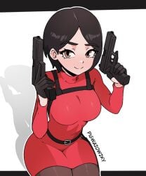 ada_wong big_thighs big_titties black_hair clothing curvaceous curvaceous_female curvaceous_figure curvy curvy_figure curvy_hips female female_focus female_only gun guns looking_at_viewer pigwazowzky resident_evil resident_evil_4 short_hair thigh_highs