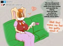 after_sex anthro breasts clothed clothing comic dialog dress fully_clothed furry futanari inmersion_(artist) intersex milf rape resolution sega sitting tv vanilla_the_rabbit