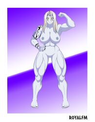 1girls abs big_breasts black_nails blonde_hair colored_hair confident dungeons_and_dragons flexing flexing_bicep girl goliath goliath_(dungeons_and_dragons) muscular muscular_female muscular_thighs nipples oc original_character platinum_blonde_hair royalforcemeat strong_female tattoo tattoo_on_arm tattoo_on_face tattooed_arm thick_thighs yellow_eyes