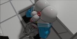 3d bell big_ass big_balls black_shirt blocky_body blue_penis blue_socks blush donut_anus femboy gay glasses james_(yopimz) male piercing roblox robloxian thick_thighs white_body white_fur white_hair white_tail yopimz