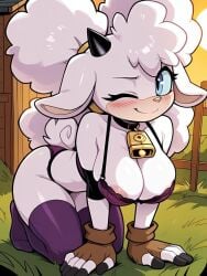 1girls ai_generated bra cowbell female female/solo foxknightyouko idw_publishing lanolin_the_sheep lingerie mobian mobian_sheep nipple_slip panties posing sheep solo sonic_(series) sonic_the_hedgehog_(comics) sonic_the_hedgehog_(idw) sonic_the_hedgehog_(series) underwear winking