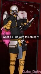 ali(character) angel_cube carrying_over_shoulder carrying_partner cute_deth cute_deth(artist) english english_text exposed_pussy gabriel_(ultrakill) heresy machine machine_girl mechanical mechanical_wings mirror_selfie pink_hair robot robot_girl runa_(vrchat) self_insert self_upload selfie selfship selfshipping succubus_horns succubus_wings ultrakill usb_tail