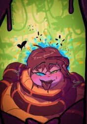 1girls asphyxiation big_breasts breasts brown_hair choking coiling coils djuuicebox hypnosis kaa nude original_character snake wrapped