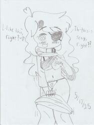 blush bra_lift dated eyepatch gsoulnight heart_ahoge heart_on_panties long_hair nipples_visible_through_clothing nodders one_nipple_out panties pants_down pencil_(artwork) pubic_hair self_upload shaking shirt_lift spiral_eyes squish stripping sweater sweatpants talking_to_viewer wavy_hair wavy_mouth youtube