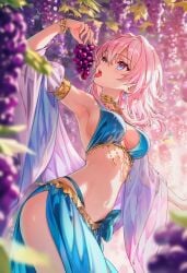 ai_generated eating_fruit egyptian_clothes honkai:_star_rail march_7th_(honkai:_star_rail) open_mouth pink_hair raaicave tongue_out