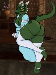 argonian ass bethesda_game_studios big_ass big_breasts big_butt breasts clothing dress female gloves handwear hi_res maid_uniform microsoft oblivion reptile scalie the_elder_scrolls tigh_highs uniform
