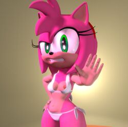 3d 3d_render amy_rose amy_rose_(boom) bikini disgusted disgusted_expression nipple_slip nipples sonic_(series) sonic_the_hedgehog_(series) source_filmmaker
