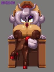 big_breasts exkrill hyper_breasts lips muscular muscular_female muscular_legs nipples oc original_character pixel_art queen sonic_(series) sprite throne