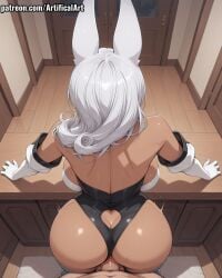 1boy 1girls ai_generated animal_ears anus artifical_art ass big_breasts breasts curly_hair dark-skinned_female dark_skin elbow_gloves fairy_tail fairy_tail:_dragon_cry female headwear long_hair male penis penis_in_pussy perfect_body sex swan_(fairy_tail) tan_skin tiara vaginal_penetration vaginal_sex white_hair yellow_eyes