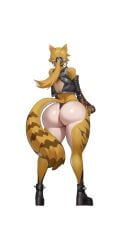absurd_res anthro ass big_butt black_clothing black_thong black_underwear blonde_hair bottomwear bubble_butt clothed clothing felid feline female fur g-string hair hi_res huge_butt long_hair mammal mihoyo ponytail pulchra_fellini rear_view simple_background solo spiralnoww tail thick_thighs thong topwear underwear white_background white_body white_fur wide_hips yellow_body yellow_fur zenless_zone_zero