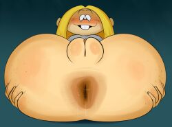 1girls anal_juice anal_juice_string anus ass_focus ass_freckles big_ass big_butt black_eyes blonde_hair brown_anus buckteeth butt_focus butt_freckles cartoon_network ed_edd_n_eddy female freckles hand_on_ass hand_on_butt huge_ass huge_butt human legs_behind_head light_skin long_hair looking_at_viewer may_kanker ota_(artist) plump_labia puffy_pussy pussy solo teeth teeth_showing