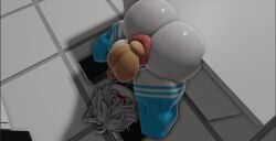 3d anal anal_sex bell big_ass big_balls black_shirt blocky_body blue_penis blue_socks blush donut_anus femboy gay glasses invisible_male james_(yopimz) male penis penis_in_ass piercing roblox robloxian self_upload sex thick_thighs white_body white_fur white_hair white_tail yopimz