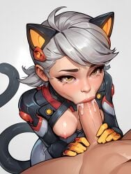 ai_art ai_generated blowjob both both_hands_on_cock cat_ears cat_girl cat_tail catgirl cum_in_mouth fellatio female juicy_butt juicy_pussy looking_up male male_pov marvel marvel_rivals oral_sex peni_parker peni_parker_(marvel_rivals) penis pussy sloppy_blowjob teenage_girl vacuum_blowjob vacuum_fellatio yellow_eyes