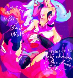 alcohol animal_genitalia animal_vulva anthro beverage bodily_fluids canid canine canine_genitalia canine_vulva container cup digitigrade disposable_cup drooling drunk female genitals hellaverse helluva_boss hi_res hybrid lunar_angel mammal presenting presenting_vulva pseudo_hair queen_bee-lzebub_(helluva_boss) questionable_consent rape_play saliva seductive solo substance_intoxication text vulva