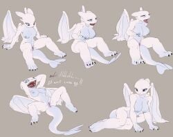 2019 after_transformation anthro anus areola biped blue_areola blue_body blue_countershading blue_eyes blue_nipples breast_fondling breast_play breasts colored countershade_neck countershade_tail countershade_torso countershade_wings countershading dragon dreamworks english_text european_mythology female fondling frown fury_(httyd) genitals grey_background hand_on_breast hands_on_own_breasts hi_res how_to_train_your_dragon light_fury looking_pleasured lying maneko maneko_(maneko) membrane_(anatomy) membranous_wings mythological_creature mythological_scalie mythology navel nipples non-mammal_breasts non-mammal_navel non-mammal_nipples non-mammal_pussy nude on_back open_mouth purple_anus purple_pussy pussy scalie self_fondle sequence simple_background sitting sitting_on_ground smile solo spread_legs spreading tail tail_between_legs text tongue tongue_out western_dragon white_body wings